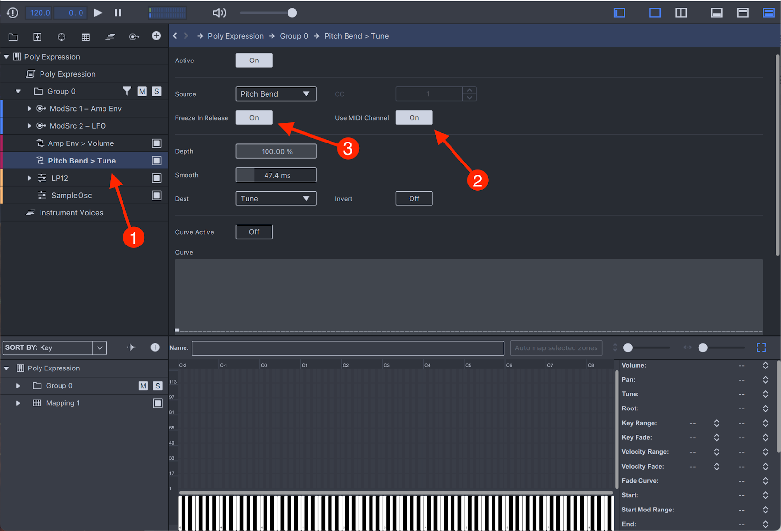 "Use MIDI Channel" and "Freeze In Release" in Gorilla Editor"